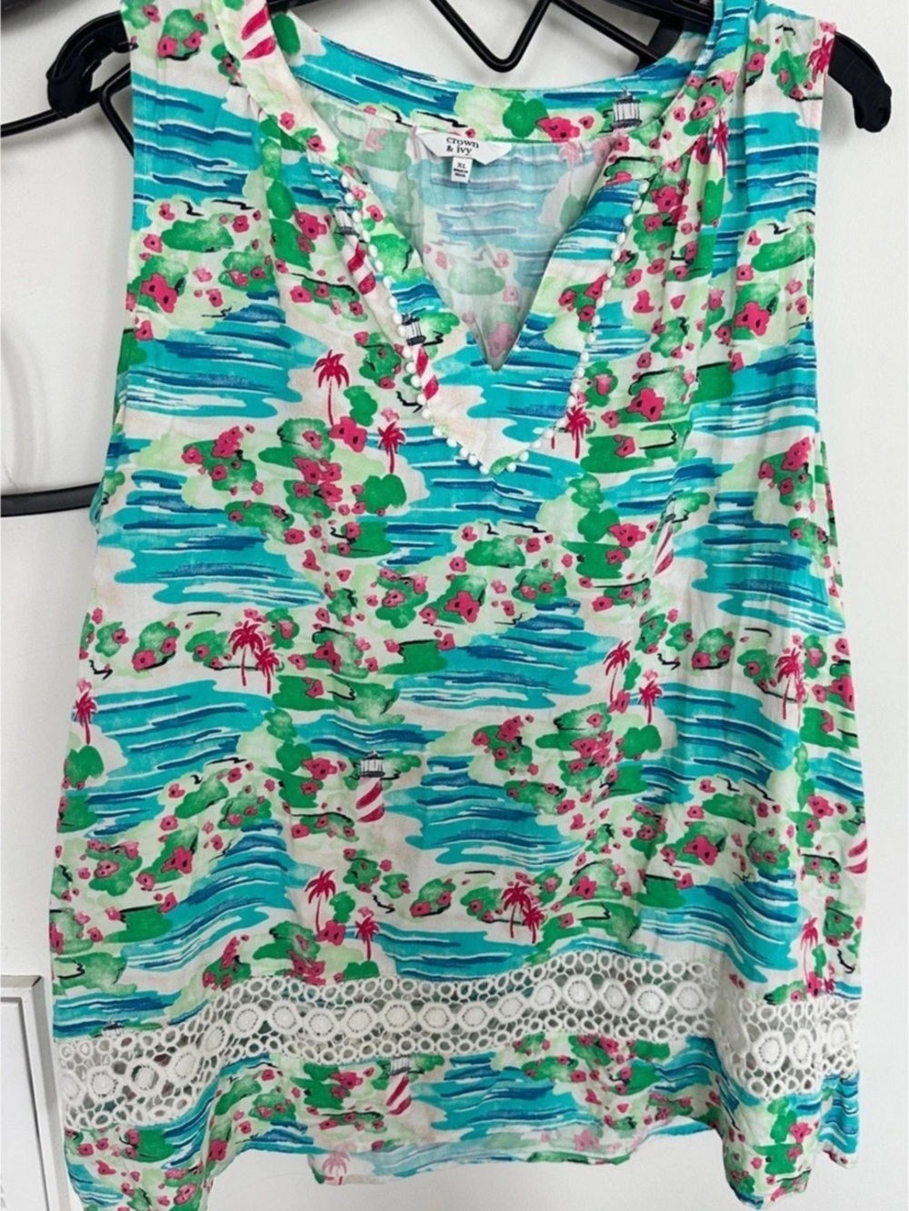 Crown & Ivy Floral Tunic in Turquoise & Pink Size XL